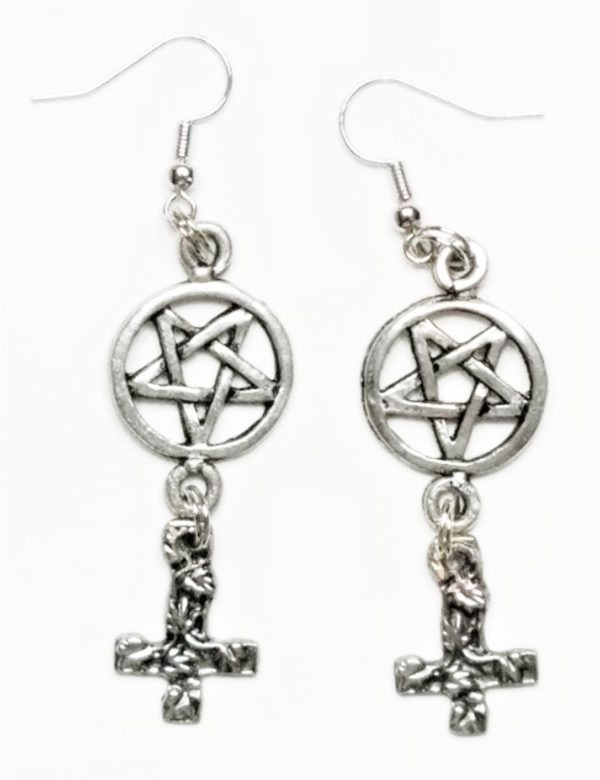 wholesale-samhain-close-out-specials-devil-worshipping-satanic-earrings-jewelry-stainless-steel-pentagram-pentacle-inverted-cross-crucifix-hypoallergenic-lead-and-nickel-free-safe-for-sensitive-ears