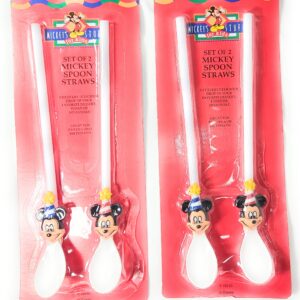 Vintage Mickey Mouse Minnie Mouse Plastic Party Long Spoons Straws BRAND NEW IN PACKAGING NEVER USED